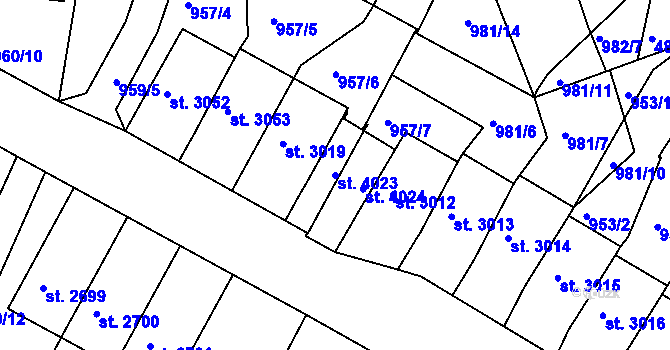 Parcela st. 4023 v KÚ Domažlice, Katastrální mapa