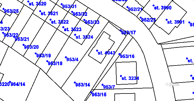 Parcela st. 4043 v KÚ Domažlice, Katastrální mapa
