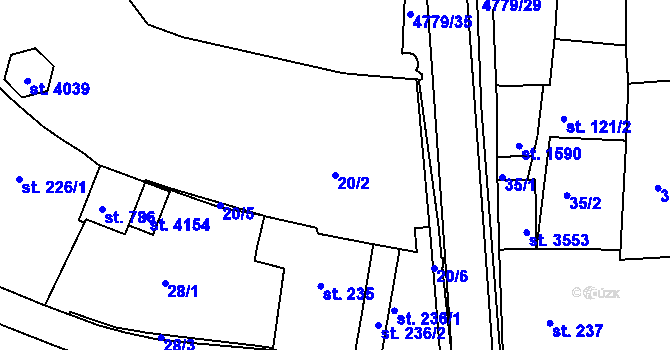 Parcela st. 20/2 v KÚ Domažlice, Katastrální mapa