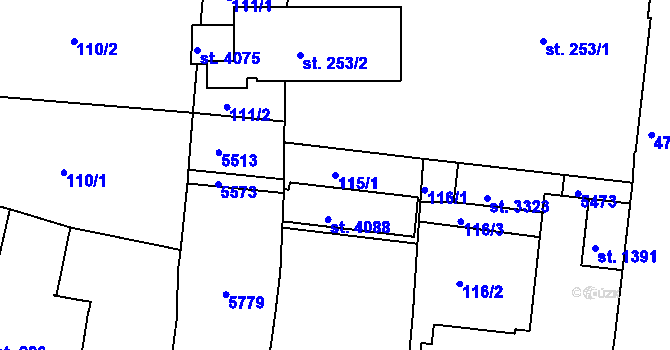 Parcela st. 115/1 v KÚ Domažlice, Katastrální mapa