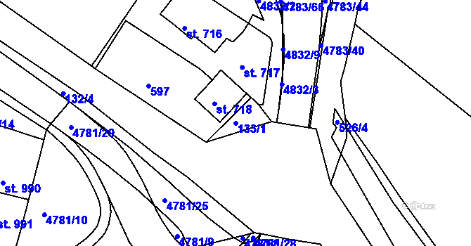 Parcela st. 133/1 v KÚ Domažlice, Katastrální mapa