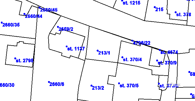 Parcela st. 213/1 v KÚ Domažlice, Katastrální mapa