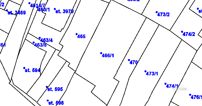 Parcela st. 466/1 v KÚ Domažlice, Katastrální mapa