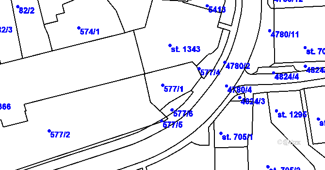 Parcela st. 577/1 v KÚ Domažlice, Katastrální mapa