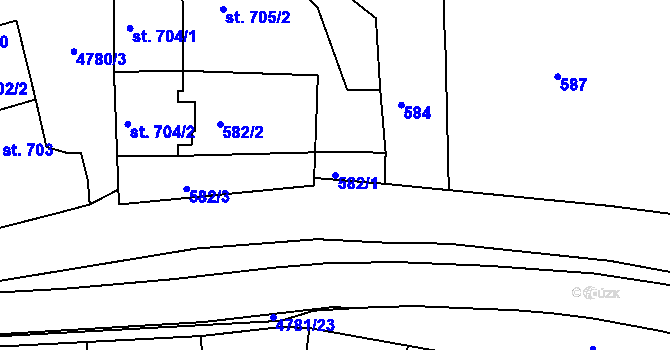 Parcela st. 582/1 v KÚ Domažlice, Katastrální mapa