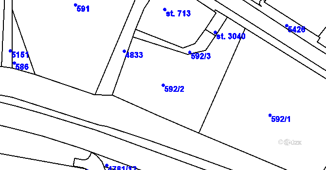 Parcela st. 592/2 v KÚ Domažlice, Katastrální mapa