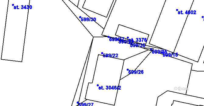 Parcela st. 599/22 v KÚ Domažlice, Katastrální mapa