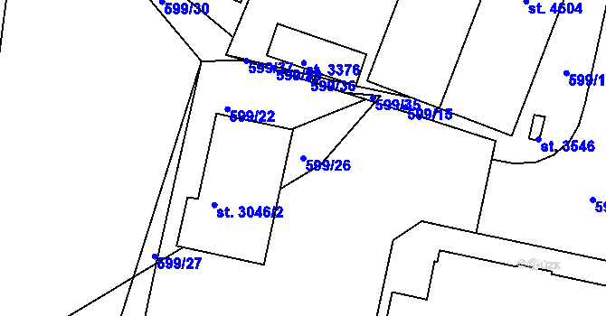 Parcela st. 599/26 v KÚ Domažlice, Katastrální mapa
