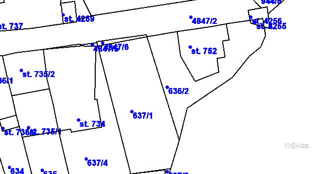 Parcela st. 636/2 v KÚ Domažlice, Katastrální mapa