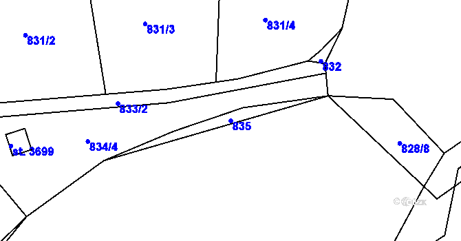 Parcela st. 835 v KÚ Domažlice, Katastrální mapa