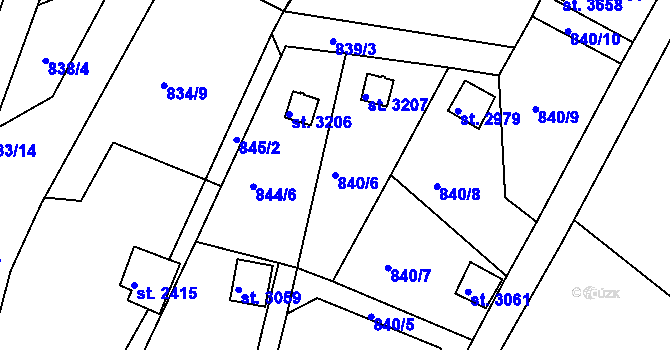 Parcela st. 840/6 v KÚ Domažlice, Katastrální mapa