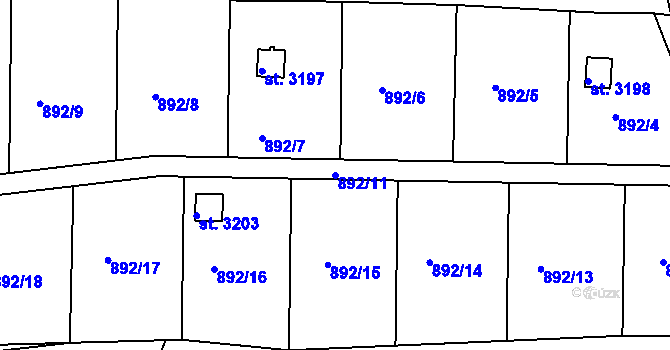 Parcela st. 892/11 v KÚ Domažlice, Katastrální mapa