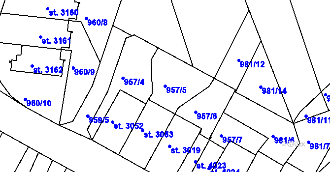 Parcela st. 957/5 v KÚ Domažlice, Katastrální mapa