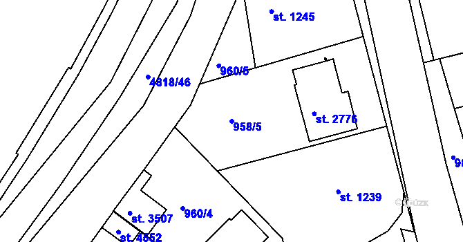 Parcela st. 958/5 v KÚ Domažlice, Katastrální mapa