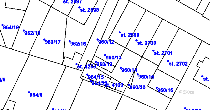 Parcela st. 960/13 v KÚ Domažlice, Katastrální mapa