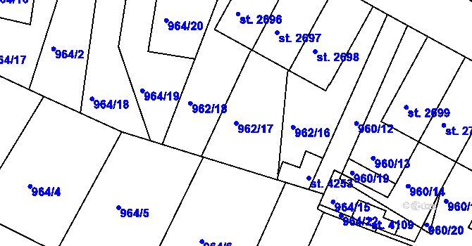 Parcela st. 962/17 v KÚ Domažlice, Katastrální mapa