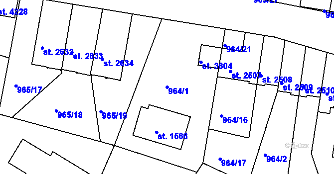 Parcela st. 964/1 v KÚ Domažlice, Katastrální mapa