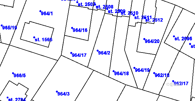Parcela st. 964/2 v KÚ Domažlice, Katastrální mapa