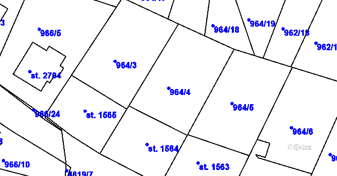 Parcela st. 964/4 v KÚ Domažlice, Katastrální mapa