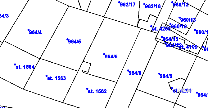 Parcela st. 964/6 v KÚ Domažlice, Katastrální mapa