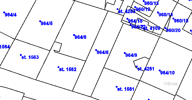 Parcela st. 964/8 v KÚ Domažlice, Katastrální mapa