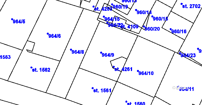 Parcela st. 964/9 v KÚ Domažlice, Katastrální mapa