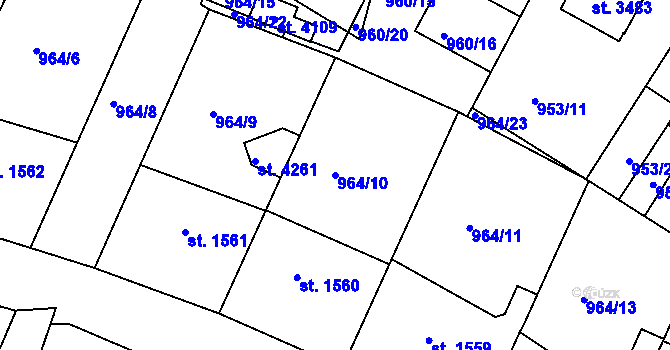 Parcela st. 964/10 v KÚ Domažlice, Katastrální mapa