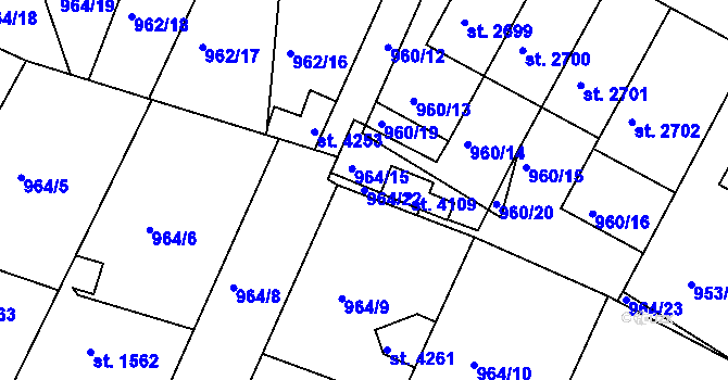 Parcela st. 964/22 v KÚ Domažlice, Katastrální mapa