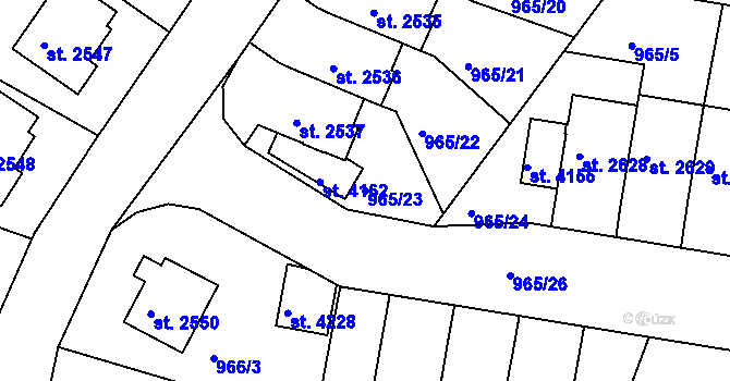 Parcela st. 965/23 v KÚ Domažlice, Katastrální mapa