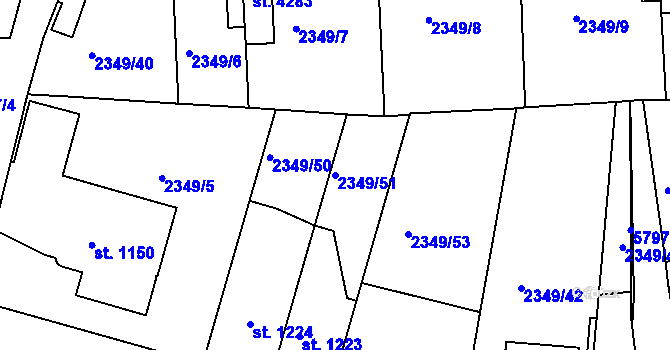 Parcela st. 2349/51 v KÚ Domažlice, Katastrální mapa