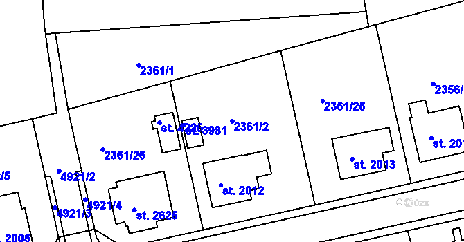 Parcela st. 2361/2 v KÚ Domažlice, Katastrální mapa