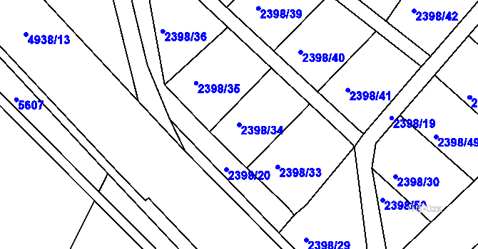 Parcela st. 2398/34 v KÚ Domažlice, Katastrální mapa