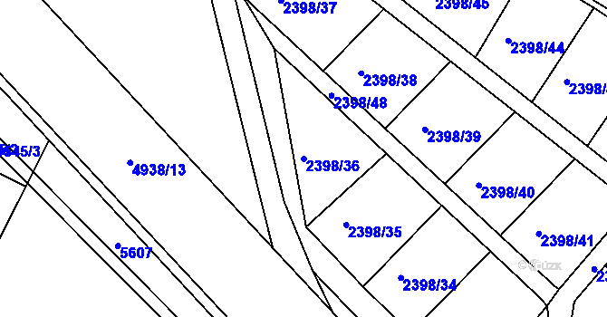 Parcela st. 2398/36 v KÚ Domažlice, Katastrální mapa