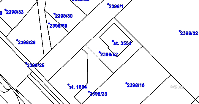 Parcela st. 2398/52 v KÚ Domažlice, Katastrální mapa