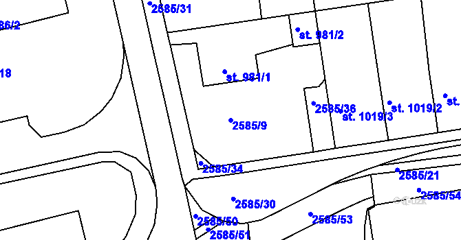 Parcela st. 2585/9 v KÚ Domažlice, Katastrální mapa