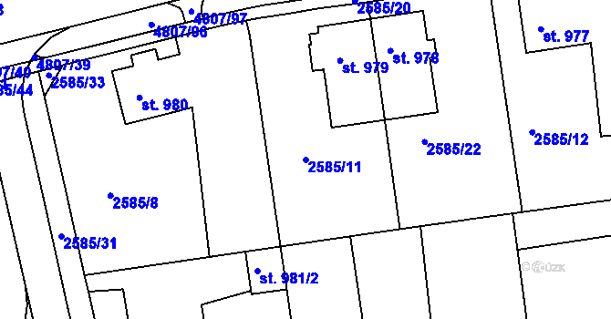 Parcela st. 2585/11 v KÚ Domažlice, Katastrální mapa