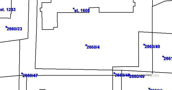 Parcela st. 2660/4 v KÚ Domažlice, Katastrální mapa