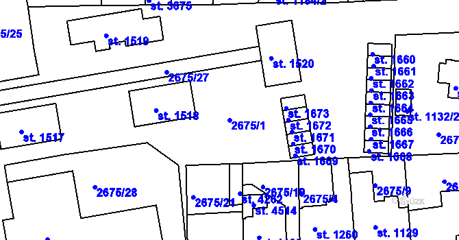 Parcela st. 2675/1 v KÚ Domažlice, Katastrální mapa