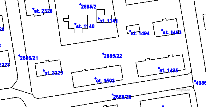Parcela st. 2685/22 v KÚ Domažlice, Katastrální mapa
