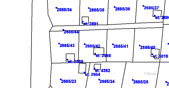 Parcela st. 2685/42 v KÚ Domažlice, Katastrální mapa