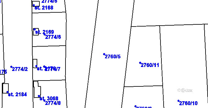 Parcela st. 2760/5 v KÚ Domažlice, Katastrální mapa