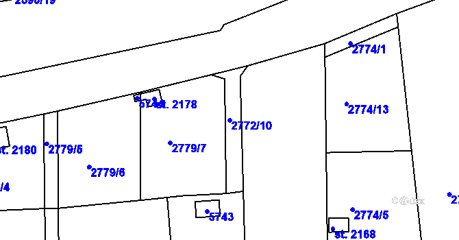 Parcela st. 2772/10 v KÚ Domažlice, Katastrální mapa