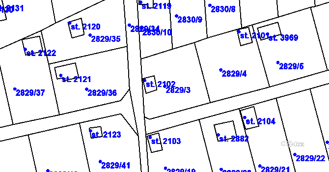 Parcela st. 2829/3 v KÚ Domažlice, Katastrální mapa