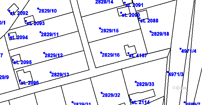 Parcela st. 2829/16 v KÚ Domažlice, Katastrální mapa