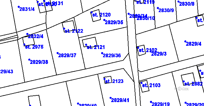 Parcela st. 2829/36 v KÚ Domažlice, Katastrální mapa
