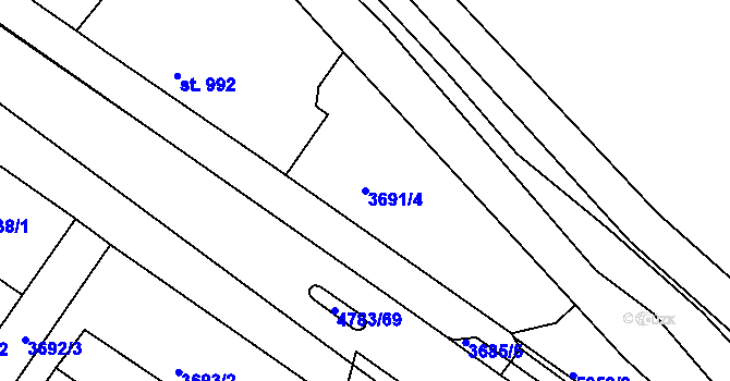 Parcela st. 3691/4 v KÚ Domažlice, Katastrální mapa