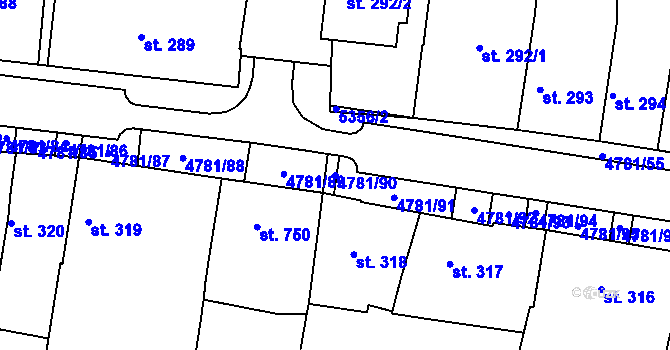 Parcela st. 4781/90 v KÚ Domažlice, Katastrální mapa
