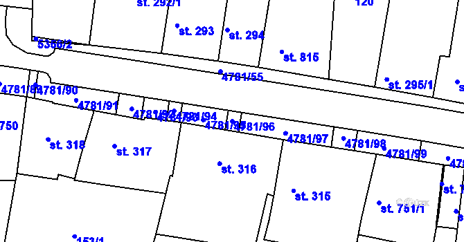 Parcela st. 4781/96 v KÚ Domažlice, Katastrální mapa