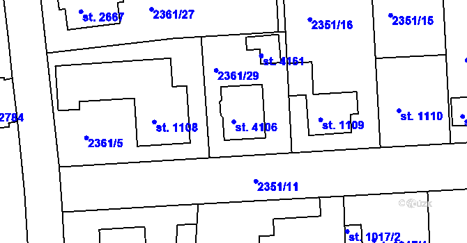 Parcela st. 4106 v KÚ Domažlice, Katastrální mapa