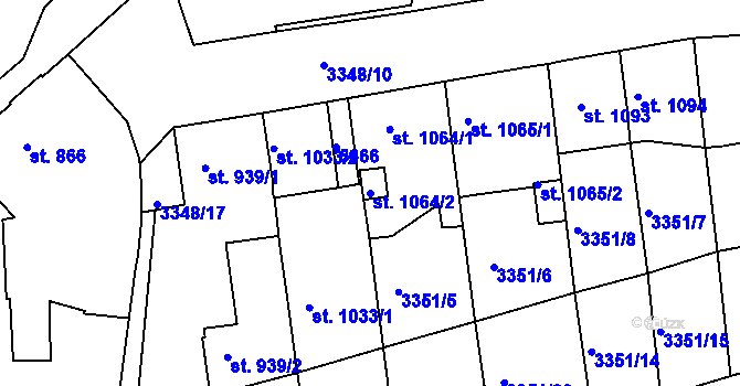 Parcela st. 1064/2 v KÚ Domažlice, Katastrální mapa